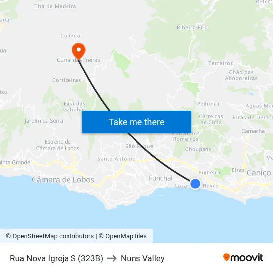 Rua Nova Igreja  S (323B) to Nuns Valley map