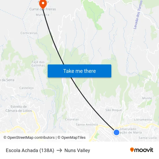 Escola Achada (138A) to Nuns Valley map
