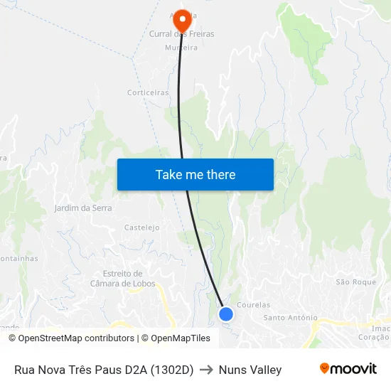 Rua Nova Três Paus  D2A (1302D) to Nuns Valley map