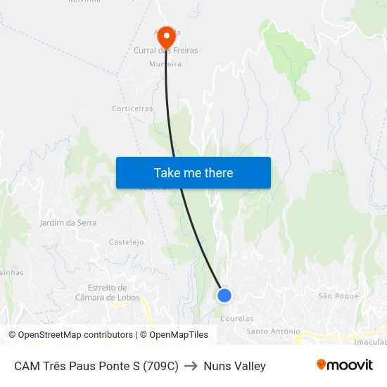 CAM Três Paus  Ponte  S (709C) to Nuns Valley map