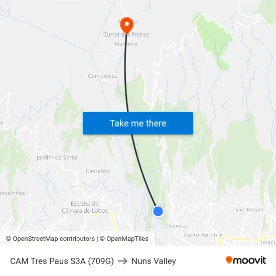 CAM Tres Paus  S3A (709G) to Nuns Valley map