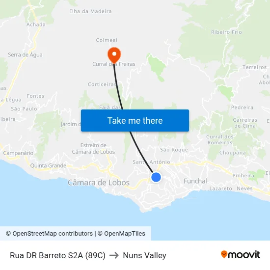 Rua DR Barreto  S2A (89C) to Nuns Valley map