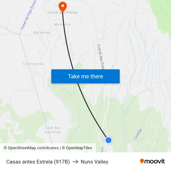 Casas  antes Estrela (917B) to Nuns Valley map