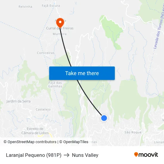 Laranjal Pequeno (981P) to Nuns Valley map