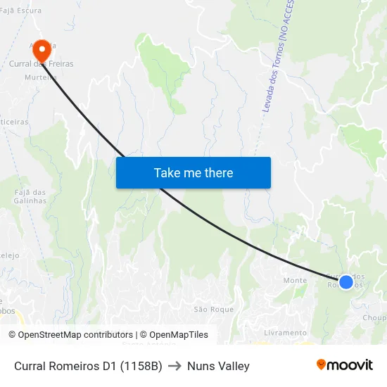 Curral Romeiros  D1 (1158B) to Nuns Valley map