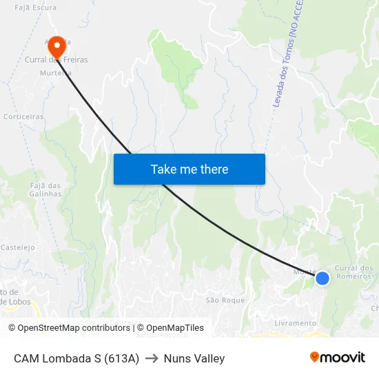 CAM Lombada S (613A) to Nuns Valley map