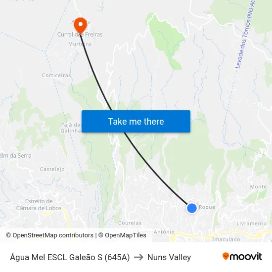 Água Mel  ESCL Galeão  S (645A) to Nuns Valley map
