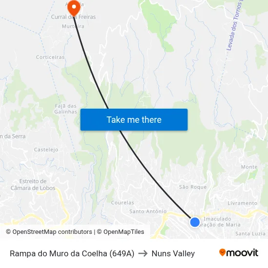Rampa do Muro da Coelha (649A) to Nuns Valley map