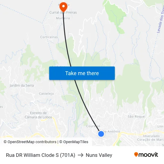 Rua DR William Clode  S (701A) to Nuns Valley map