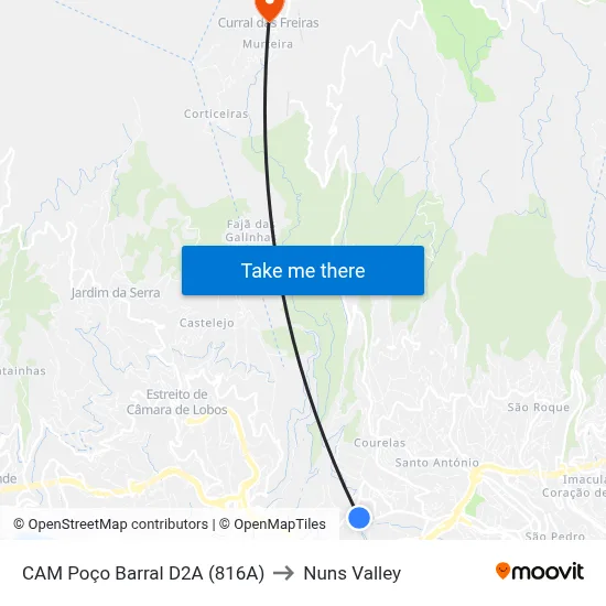 CAM Poço Barral  D2A (816A) to Nuns Valley map