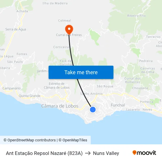 Ant Estação Repsol Nazaré (823A) to Nuns Valley map