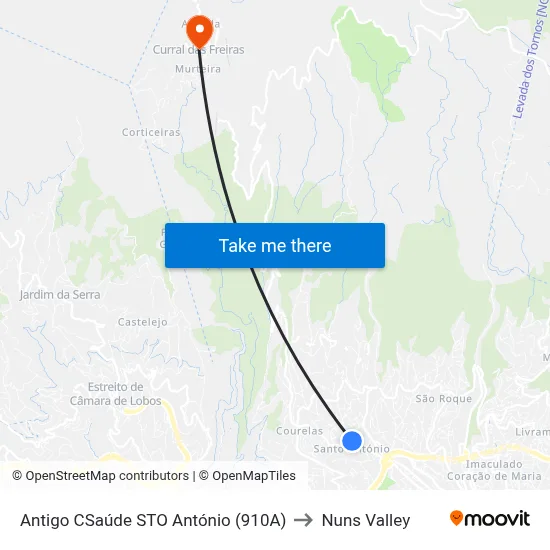 Antigo CSaúde STO António (910A) to Nuns Valley map