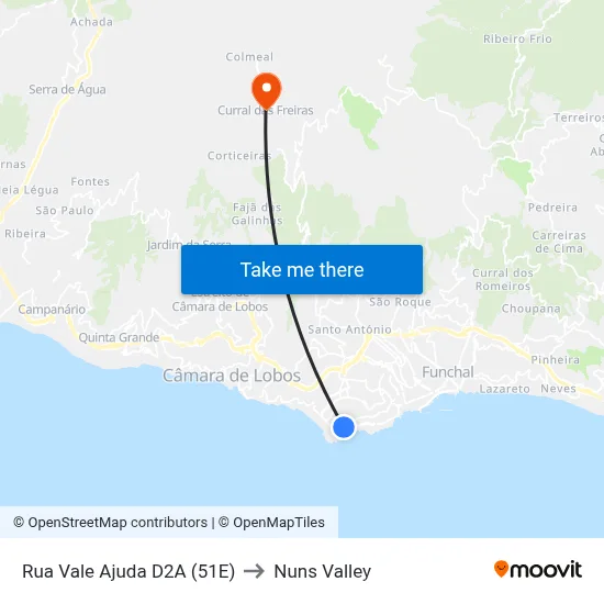 Rua Vale Ajuda  D2A (51E) to Nuns Valley map
