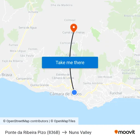 Ponte da Ribeira  Pizo (836B) to Nuns Valley map