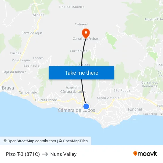Pizo  T-3 (871C) to Nuns Valley map