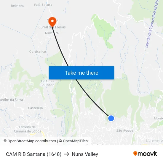 CAM RIB Santana (1648) to Nuns Valley map