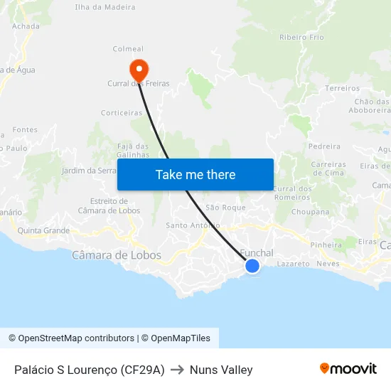 Palácio S Lourenço (CF29A) to Nuns Valley map