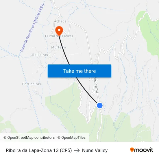 Ribeira da Lapa-Zona 13 (CF5) to Nuns Valley map