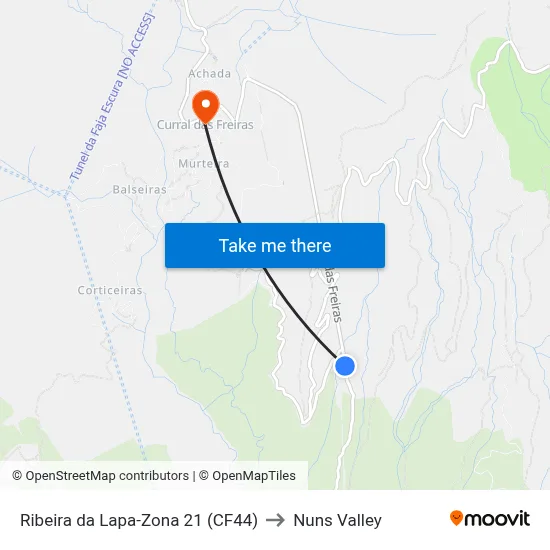 Ribeira da Lapa-Zona 21 (CF44) to Nuns Valley map