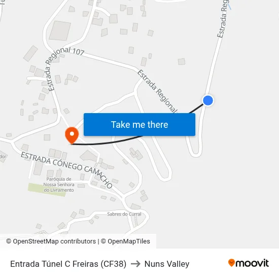Entrada Túnel C Freiras (CF38) to Nuns Valley map