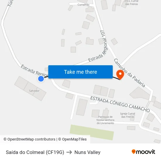 Saída do Colmeal (CF19G) to Nuns Valley map