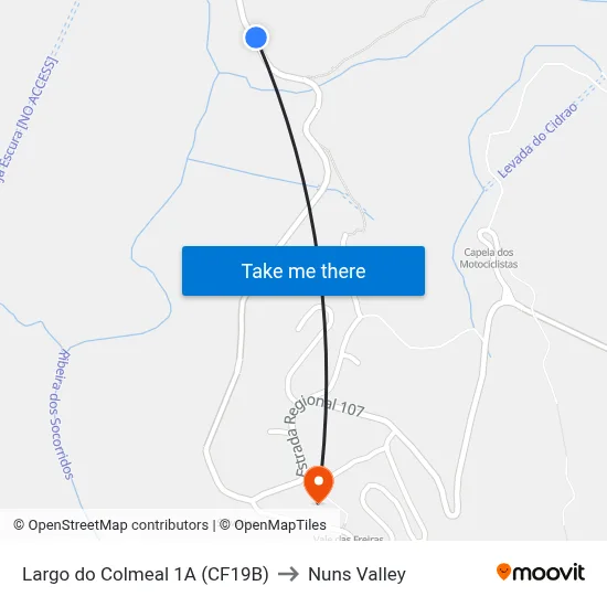 Largo do Colmeal  1A (CF19B) to Nuns Valley map