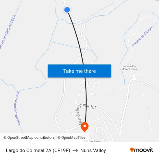 Largo do Colmeal  2A (CF19F) to Nuns Valley map