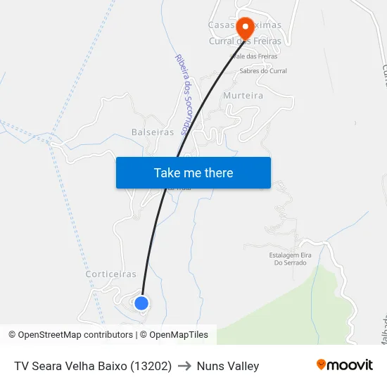 TV Seara Velha Baixo (13202) to Nuns Valley map