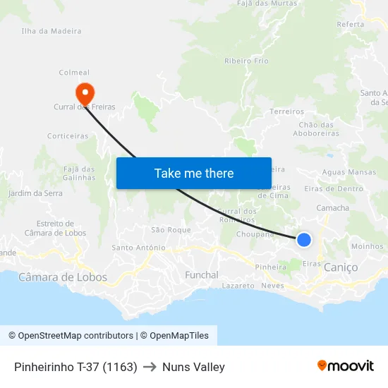 Pinheirinho  T-37 (1163) to Nuns Valley map