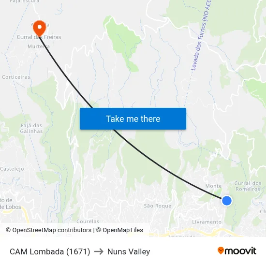 CAM Lombada (1671) to Nuns Valley map