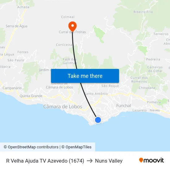 R Velha Ajuda TV Azevedo (1674) to Nuns Valley map