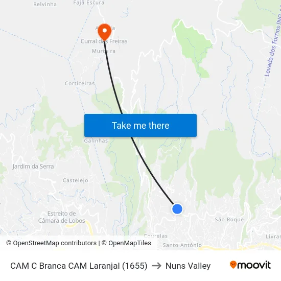 CAM C Branca CAM Laranjal (1655) to Nuns Valley map