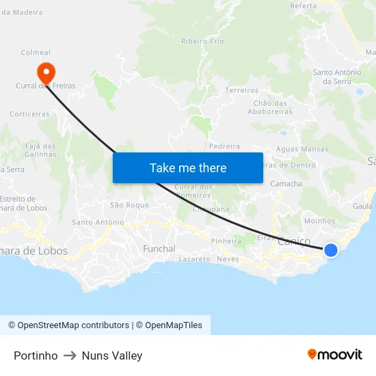 Portinho to Nuns Valley map