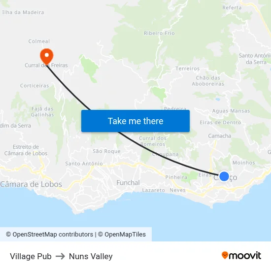 Village Pub to Nuns Valley map