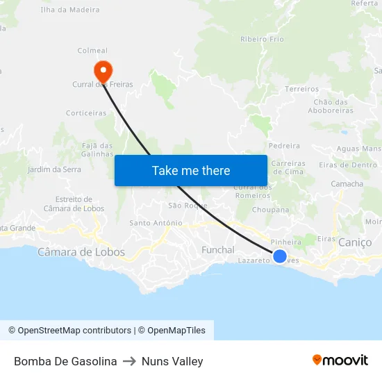 Bomba De Gasolina to Nuns Valley map