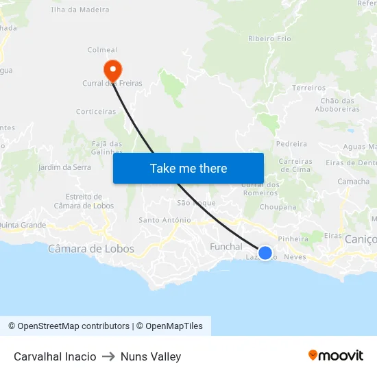 Carvalhal Inacio to Nuns Valley map