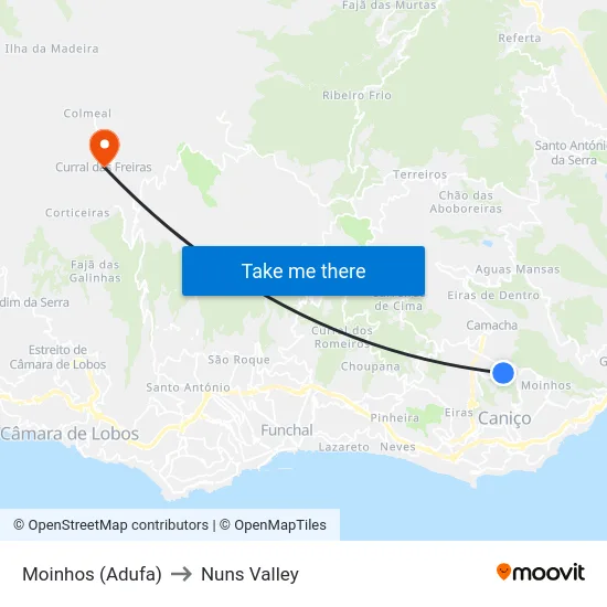 Moinhos (Adufa) to Nuns Valley map