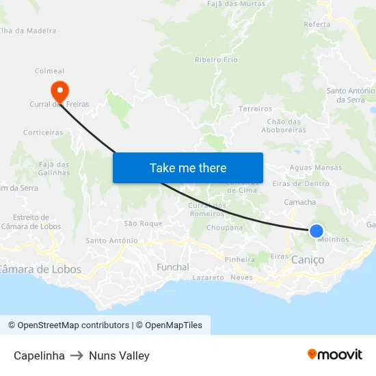 Capelinha to Nuns Valley map