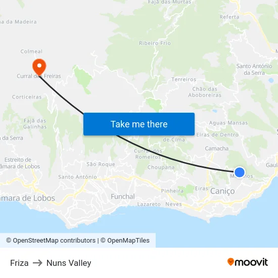 Friza to Nuns Valley map