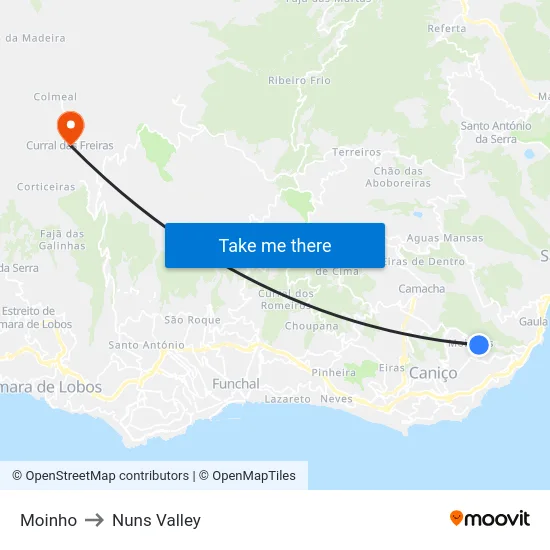 Moinho to Nuns Valley map