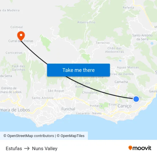 Estufas to Nuns Valley map