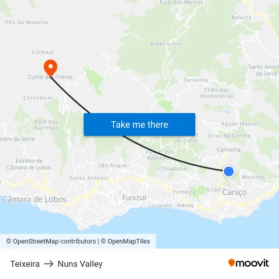 Teixeira to Nuns Valley map