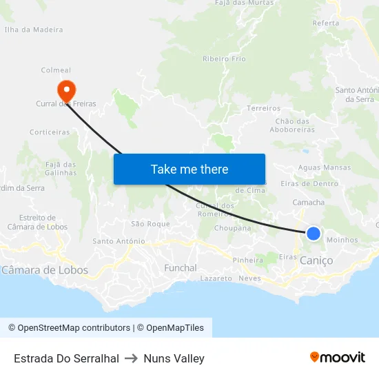 Estrada Do Serralhal to Nuns Valley map