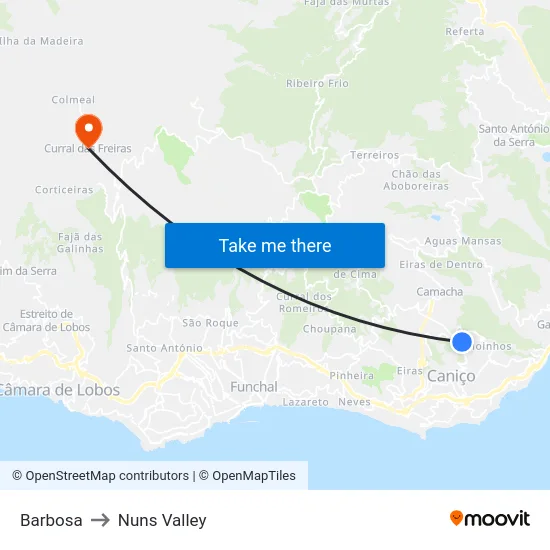 Barbosa to Nuns Valley map