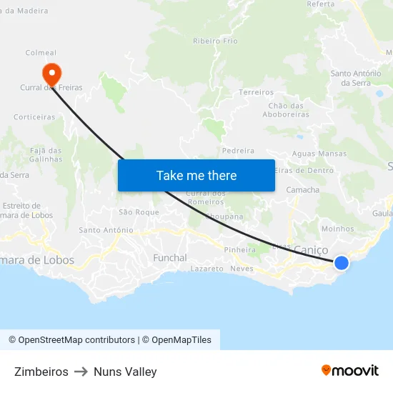 Zimbeiros to Nuns Valley map