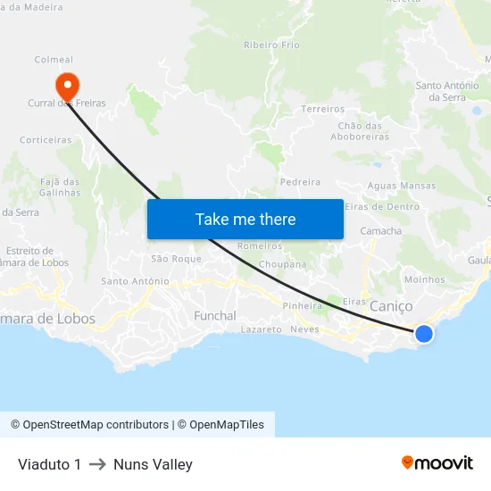 Viaduto 1 to Nuns Valley map