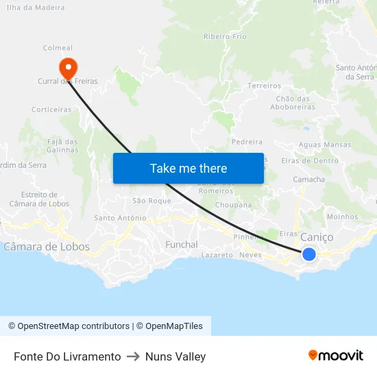 Fonte Do Livramento to Nuns Valley map