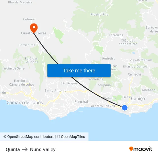 Quinta to Nuns Valley map