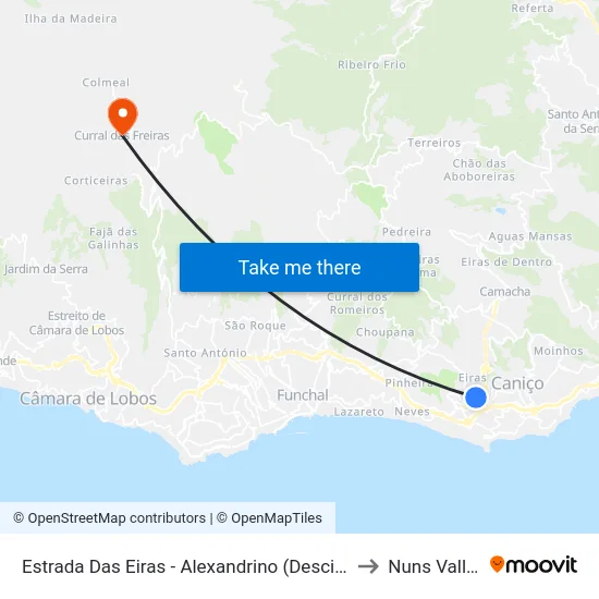 Estrada Das Eiras - Alexandrino (Descida) to Nuns Valley map