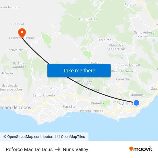 Reforco Mae De Deus to Nuns Valley map